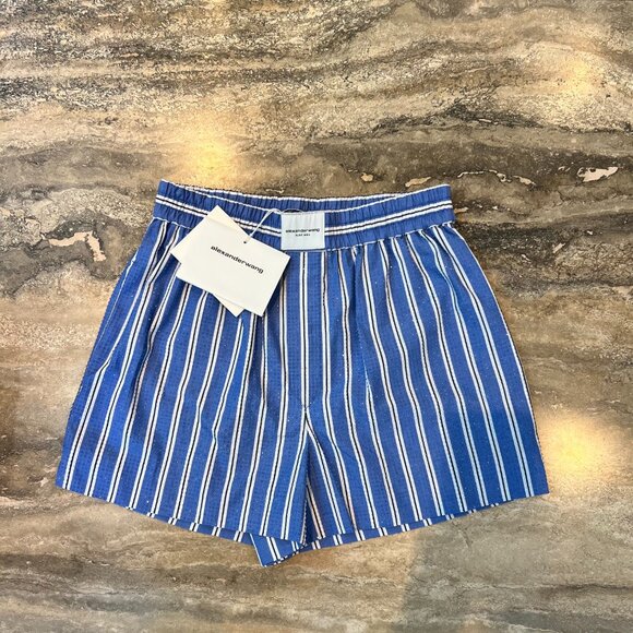 NWT Alexander Wang Classic Boxer Shorts with Clear Bead Hotfix Blue XS $795 - Picture 5 of 7